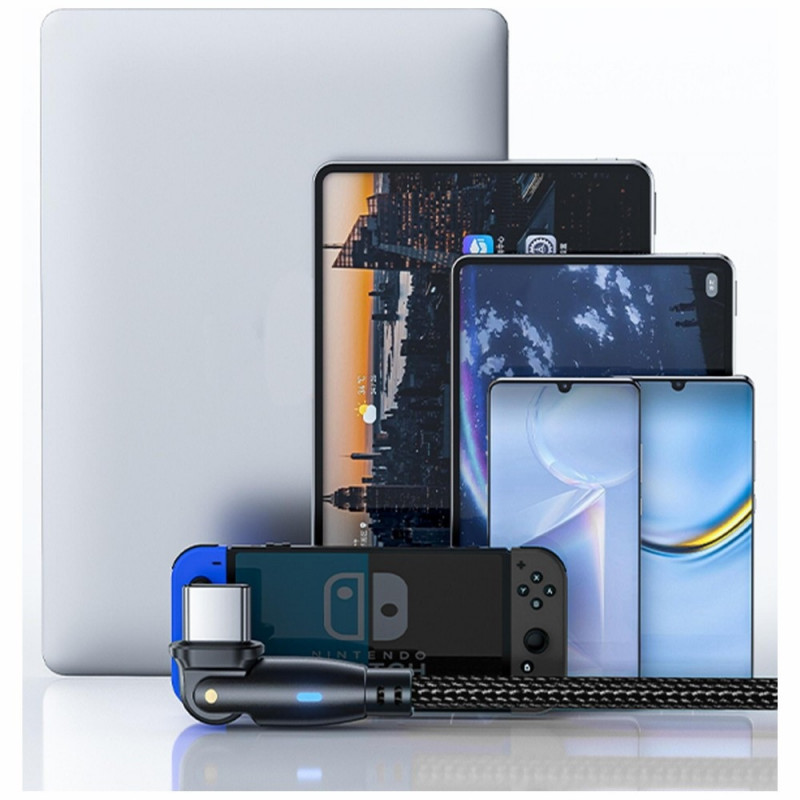 3MK Hyper Cable N-SERIES USB-C į USB-C kabelis su 180° pasukamu antgaliu, 1 m, 100 W, juodas