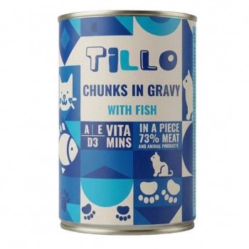 TILLO šlapias pašaras katėms su žuvies gabalėliais padaže, 415 g