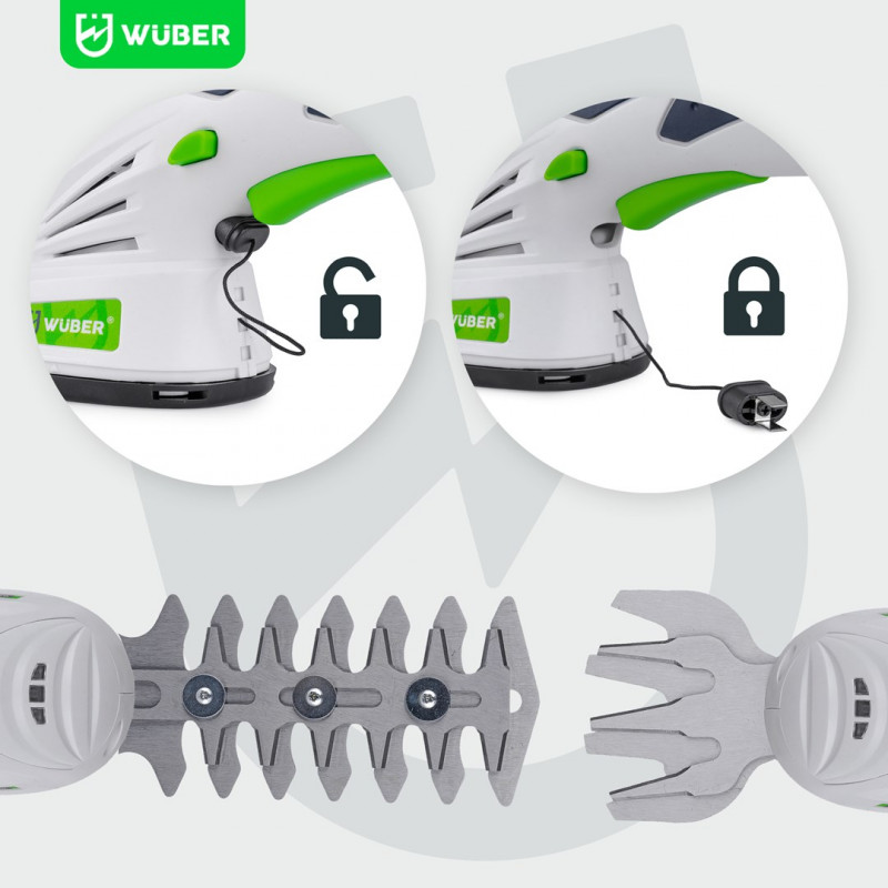 Wuber W23320 belaidis 2-in-1 gyvatvorių ir žolės žirklinis pjoviklis, 7.2 V, 120 mm pjūvis, USB-C