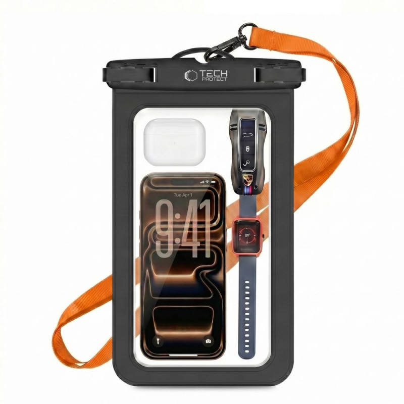 Tech-Protect UWC9 universalus vandeniui atsparus dėklas 8.9", juodas/oranžinis