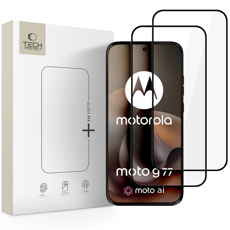 Tech-Protect Glass Fit+ Motorola Moto G67 / G77 grūdintas stiklas, juodas (2 vnt.)