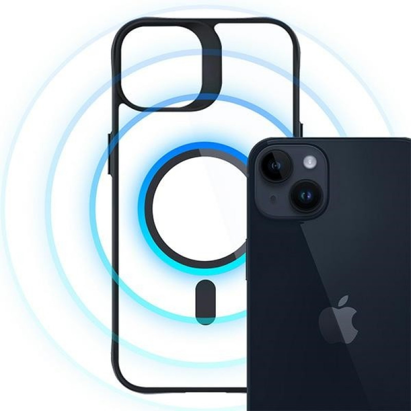 3MK Satin Armor MagCase su MagSafe, skirta Apple iPhone 14 Plus, permatomas su juodu rėmeliu (156076-0)