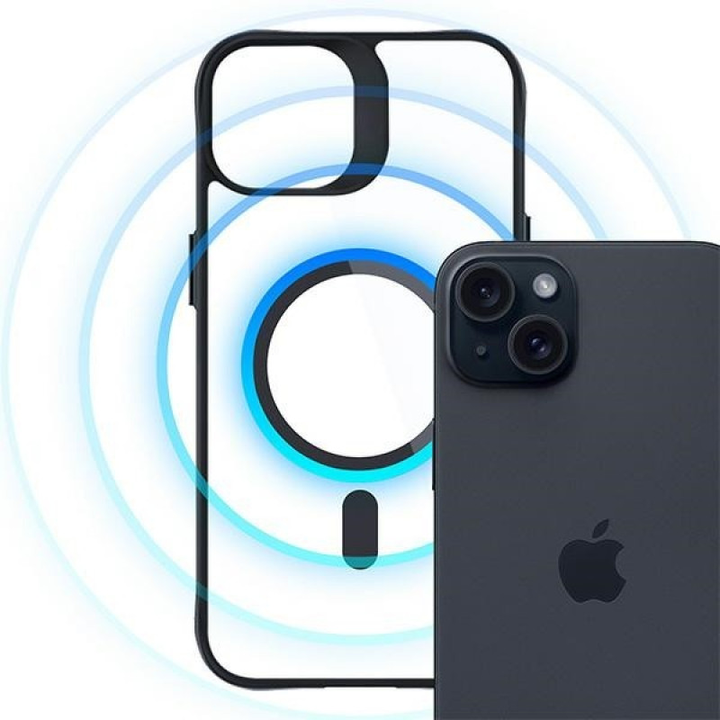 3MK Satin Armor MagCase su MagSafe, skirta Apple iPhone 15, permatomas su juodu rėmeliu