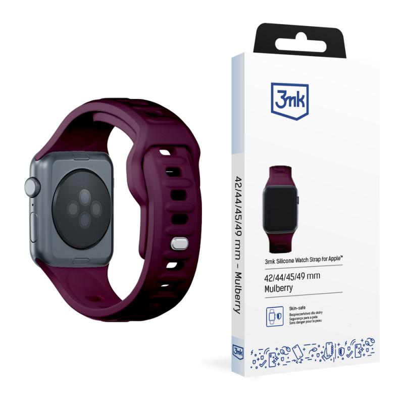 3mk silikoninis laikrodžio dirželis Apple Watch 42/44/45/49 mm, mulberry / burgundy