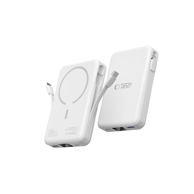 Tech-Protect PB31 LifeMag MagSafe belaidis įkroviklis 10000 mAh, 15 W, baltas