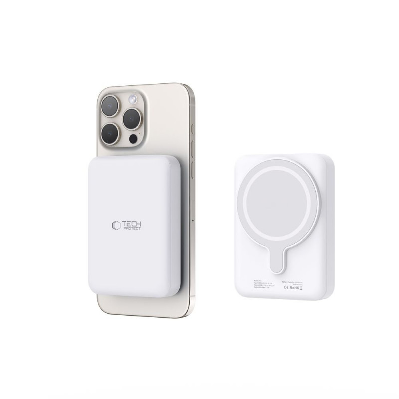 Tech-Protect PB11 LifeMag MagSafe nešiojamas įkroviklis 10000 mAh, 15 W, baltas