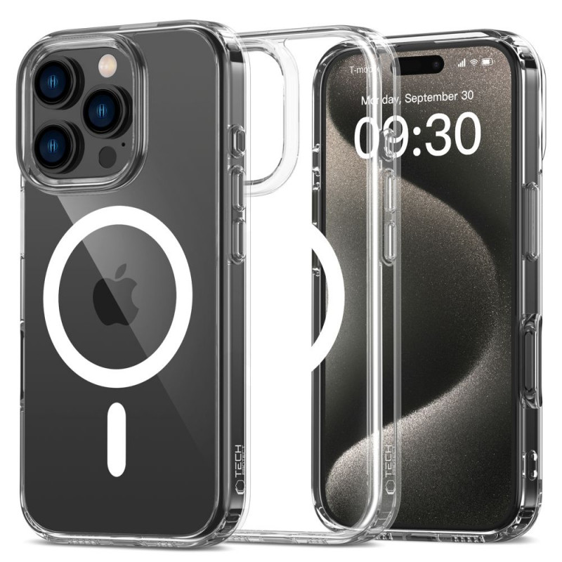 Tech-Protect Flexair Hybrid MagSafe dėklas, skirtas Apple iPhone 16 Pro, permatomas