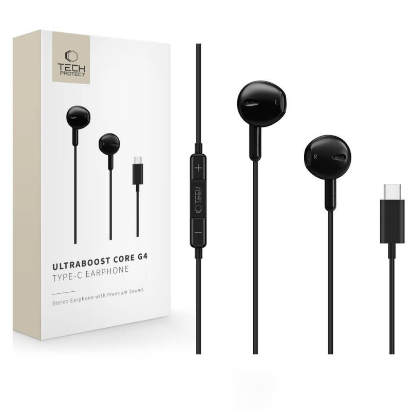 Tech-Protect Ultraboost Core G4 USB-C laidiniai ausinukai, juodi