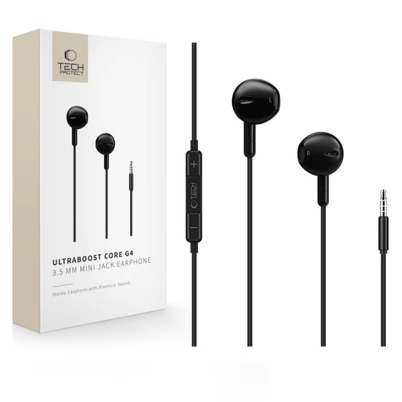 Tech-Protect Ultraboost Core G4 Mini Jack 3,5 mm laidiniai ausinukai, juodi
