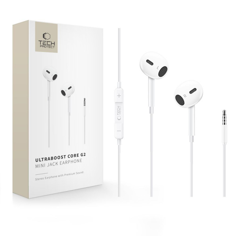 Tech-Protect Ultraboost Core G2 Mini Jack 3.5 mm laidiniai ausinukai, balti