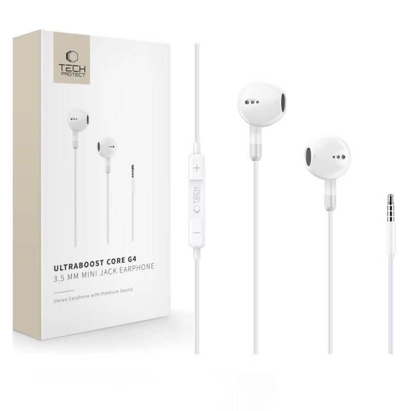 Tech-Protect Ultraboost Core G4 Mini Jack 3,5 mm laidiniai ausinukai, balti (THP5619)