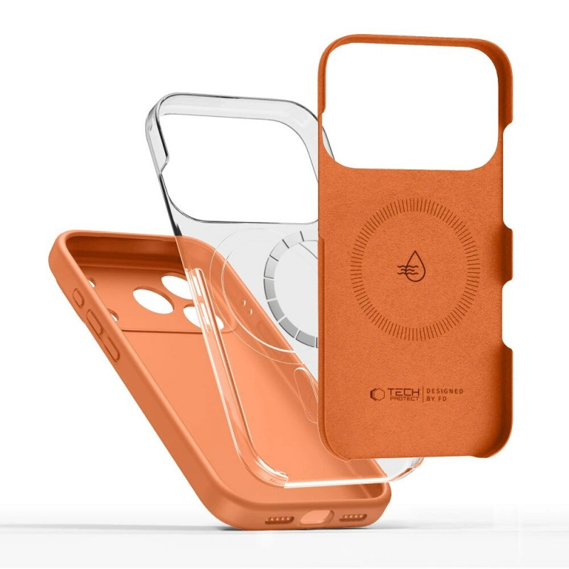 Tech-Protect silikoninis MagSafe dėklas, skirtas Apple iPhone 17 Pro, Cosmic Orange