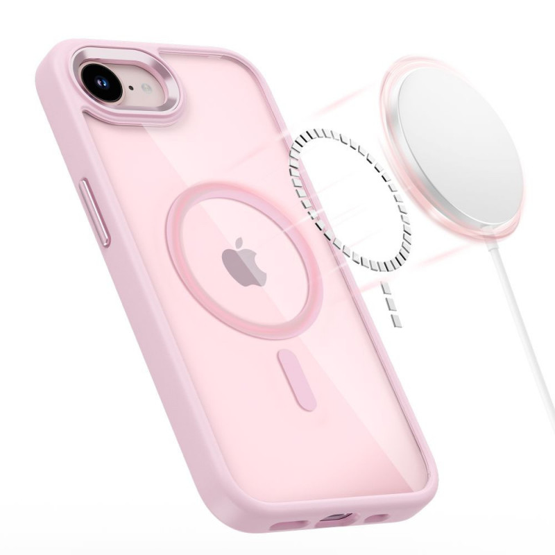 Tech-Protect Magmat MagSafe dėklas, skirtas Apple iPhone 16e / 17e, Soft Pink/clear