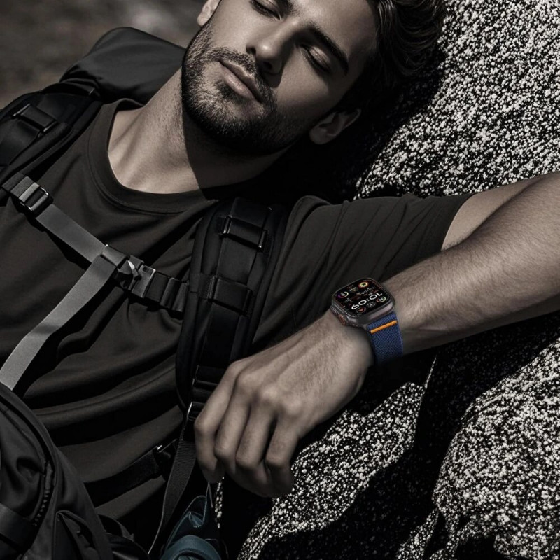 Tech-Protect Nylon Clasp laikrodžio dirželis, skirtas Apple Watch 6 / 7 / 8 / 9 / 10 / SE / Ultra 1 / 2 44/45/46/49 mm, Navy