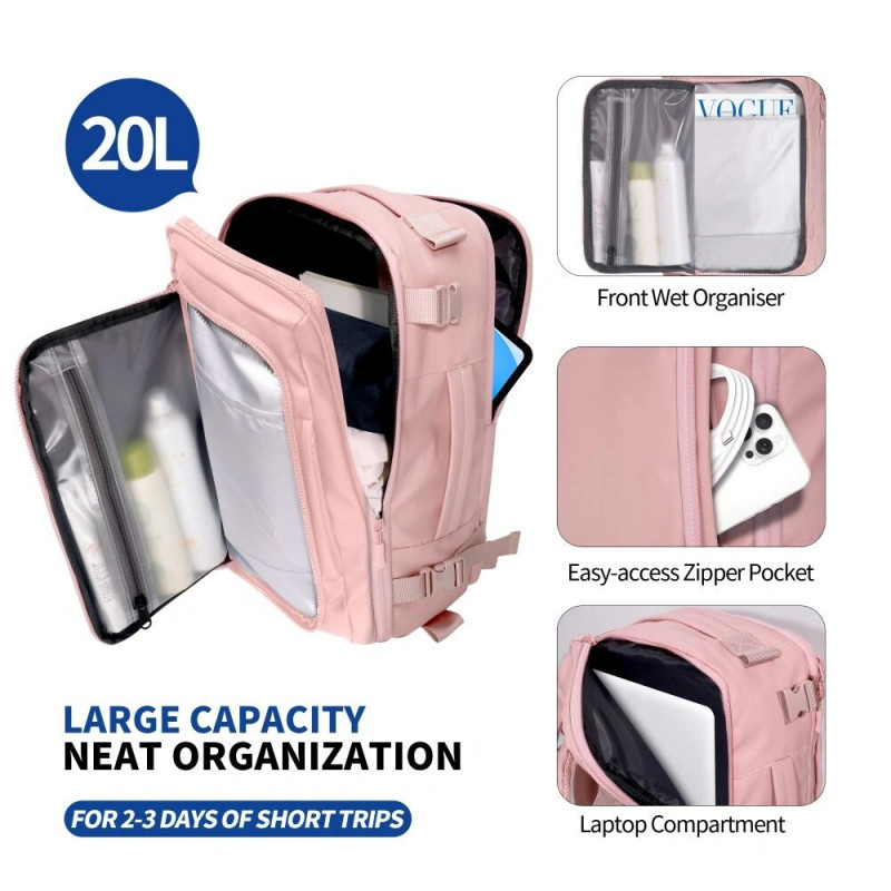 Tech-Protect Defender S50 Ryanair & Wizzair kelioninė nešiojamojo kompiuterio saloninė kuprinė, 20 L, 40x20x25 cm, Dusty Pink