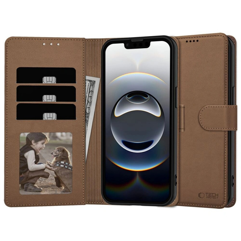 Tech-Protect piniginės tipo dėklas Apple iPhone 17e / 16e, rudas