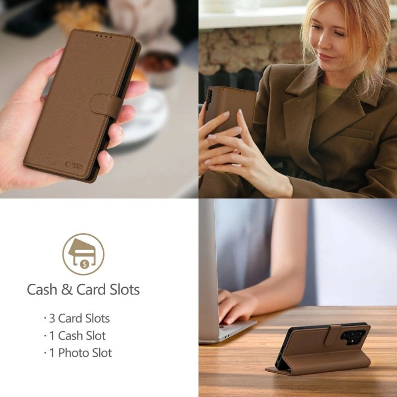 Tech-Protect piniginės tipo dėklas Apple iPhone 17e / 16e, rudas