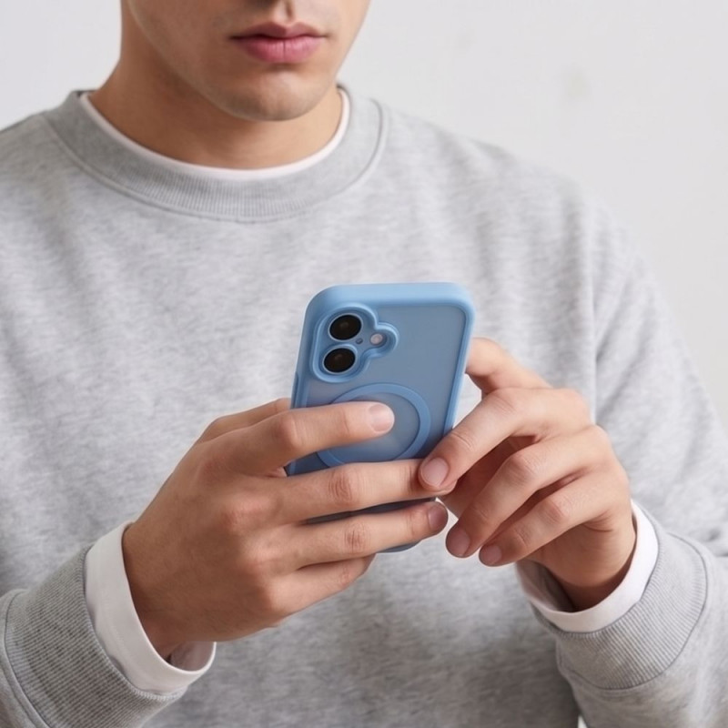 Tech-Protect MagPeak MagSafe CC dėklas, skirtas Apple iPhone 17, matinis Mist Blue