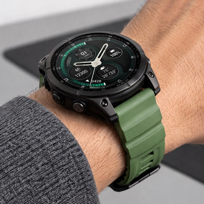 Tech-Protect Motion Garmin Fenix 5X / 5X Plus / 6X / 6X Pro / 7X / 8 / 8 Pro / 9 / 9 Pro laikrodžio apyrankė (47 mm), Military Green