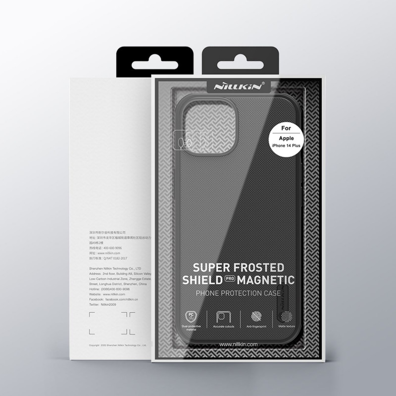 Nillkin Super Frosted Shield Pro Magnetic MagSafe dėklas, skirtas Apple iPhone 14 Plus / 15 Plus, juodas