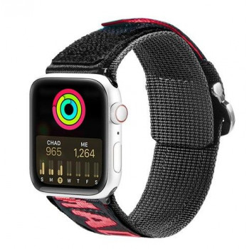 Dux Ducis Outdoor Version nailono dirželis, skirtas Apple Watch Ultra, SE, 8, 7, 6, 5, 4, 3, 2, 1 (49, 45, 44, 42 mm), juodas ir raudonas