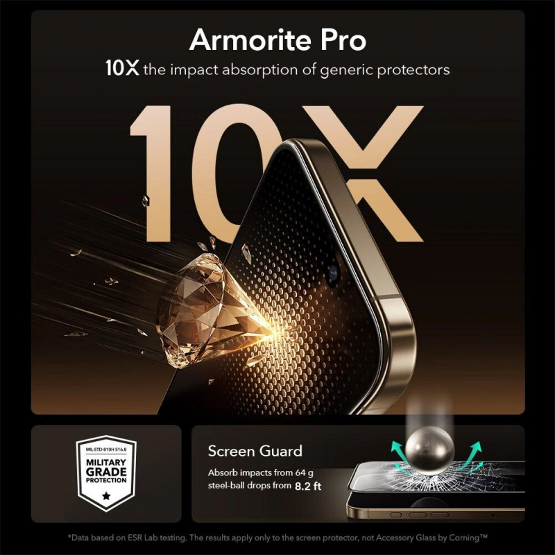 ESR UltraFit Armorite Pro grūdintas stiklas su Glass by Corning, skirta Apple iPhone 17 Pro Max, ESR928