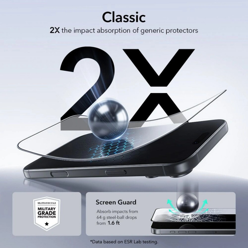 ESR UltraFit grūdinto stiklo ekrano apsauga, skirta Apple iPhone 17 Pro Max / 18 Pro Max, ESR925, skaidri (2 vnt.)