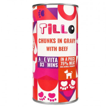 TILLO šunų konservai Chunks in gravy Beef su jautiena, 1250 g