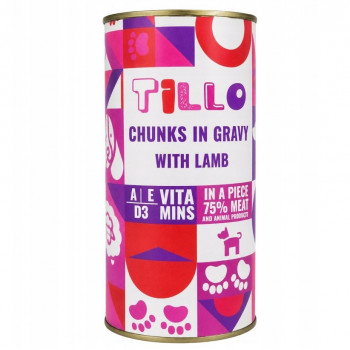 TILLO šunų šlapiasis ėdalas Chunks in gravy Lamb, 1250 g