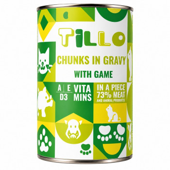 TILLO šunų konservai su padažu Chunks in gravy Game, 1250 g