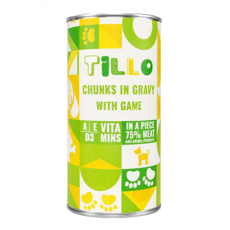 TILLO šunų konservai su padažu Chunks in gravy Game, 1250 g
