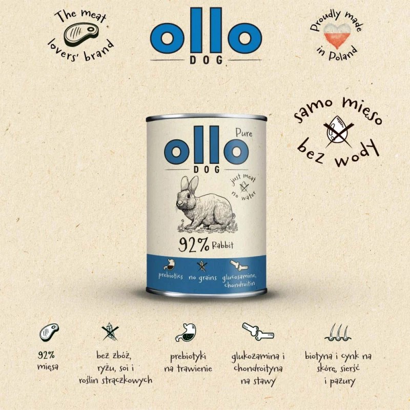 OLLO Pure Rabbit šlapias šunų maistas, 400 g