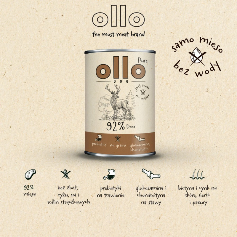 OLLO Pure Deer šlapias šunų maistas, 850 g