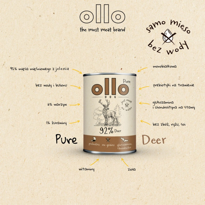 OLLO Pure Deer šlapias šunų maistas, 850 g