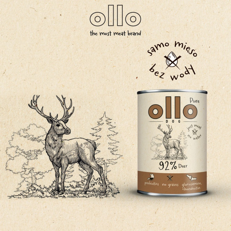 OLLO Pure Deer šlapias šunų maistas, 850 g