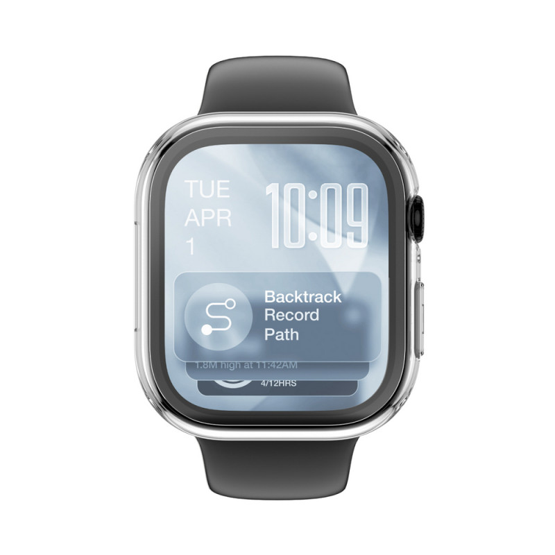 AmazingThing Radix FullGuard stiklo ekrano apsauga su dėklu, skirta Apple Watch Series 11 46 mm, permatoma