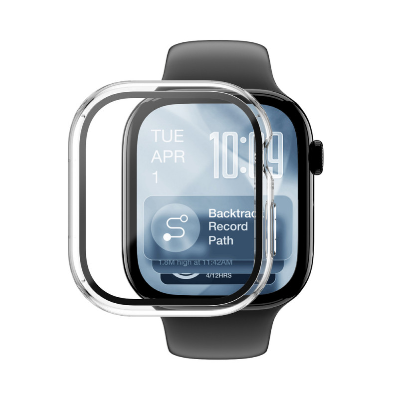 AmazingThing Radix FullGuard stiklo ekrano apsauga su dėklu, skirta Apple Watch Series 11 46 mm, permatoma