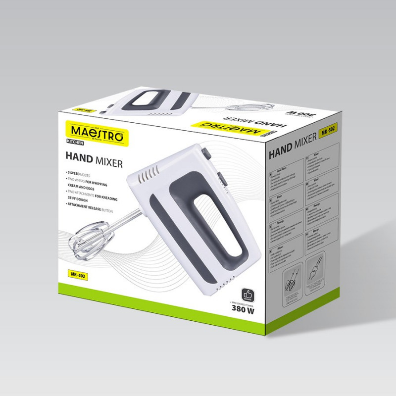 MAESTRO MR-502 rankinis plaktuvas, 500 W, baltas/juodas