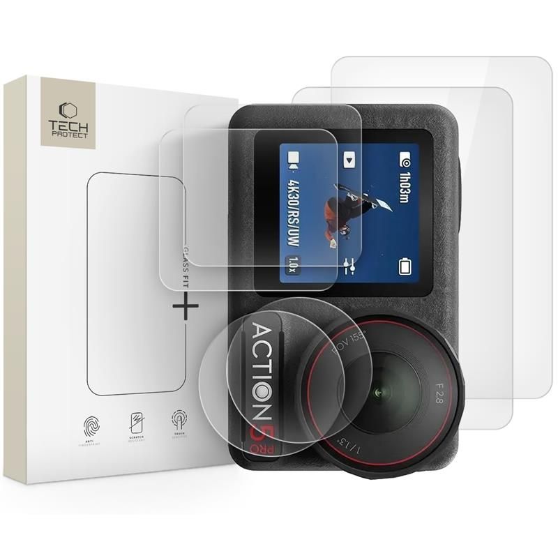 Tech-Protect Glass Fit+ grūdintas stiklas, skirtas DJI Osmo Action 5 Pro, permatomas (2 vnt.)