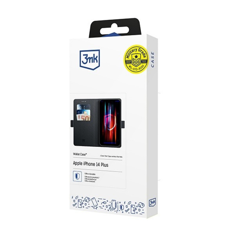 3MK Wallet Case 156230-0 dėklas su pinigine, skirtas Apple iPhone 14 Plus, juodas