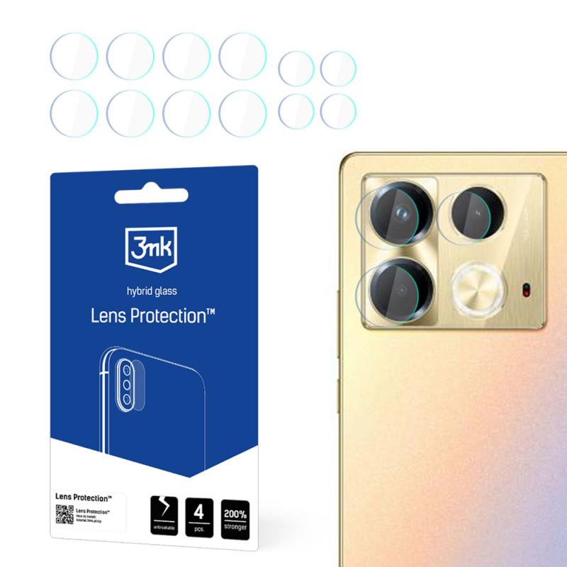 3MK Lens Protection hibridinio stiklo fotoaparato objektyvo apsauga, skirta Infinix Note 40 (4 vnt.), permatoma