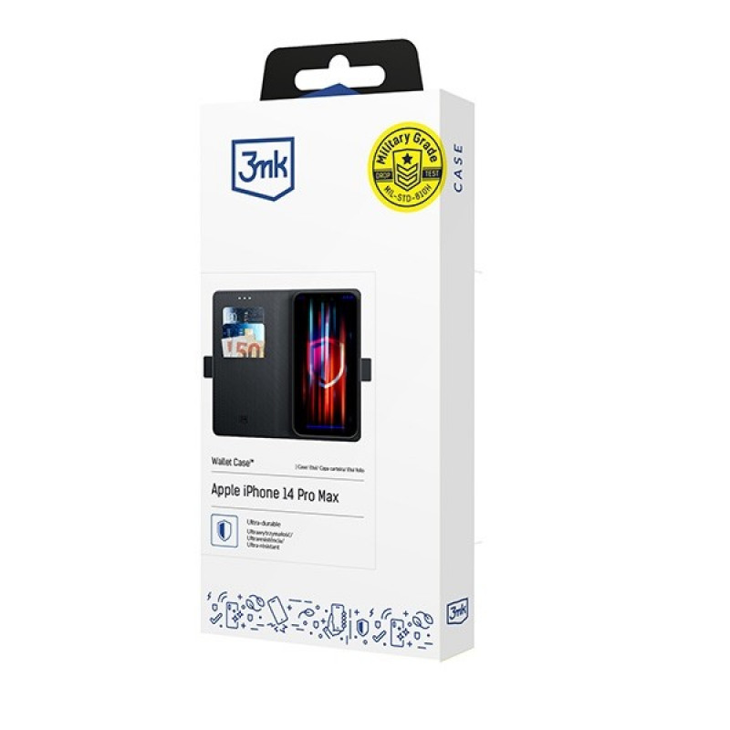 3MK Wallet Case dėklas-su pinigine, skirtas Apple iPhone 14 Pro Max, juodas