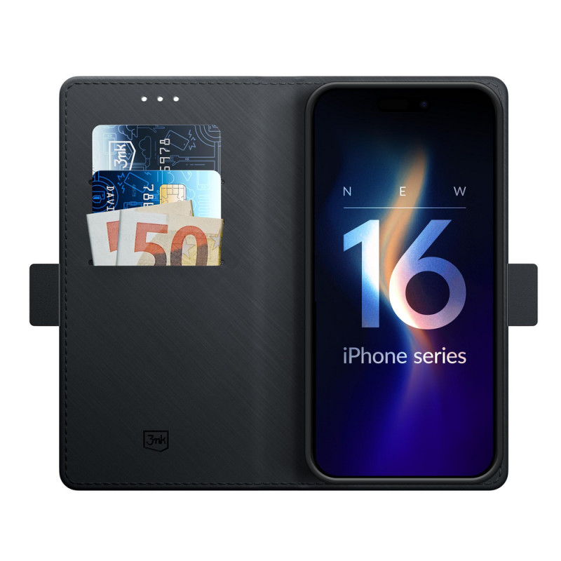 3MK Wallet Case, skirta Apple iPhone 16 Pro Max, juodas