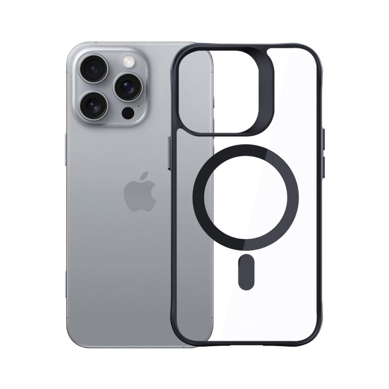 3mk Satin Armor MagCase su MagSafe, skirta Apple iPhone 16 Pro Max (W-3SAMaCa-AiP16PM-0), permatomas su juodu rėmeliu