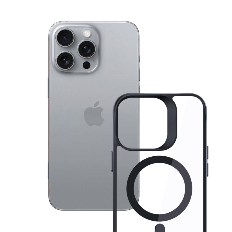 3mk Satin Armor MagCase su MagSafe, skirta Apple iPhone 16 Pro Max (W-3SAMaCa-AiP16PM-0), permatomas su juodu rėmeliu