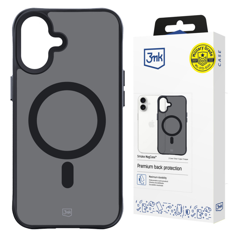 3mk Smoke MagCase su MagSafe, skirta Apple iPhone 16 (W-3SmoMaCa-AiP16-0), pusiau permatomas
