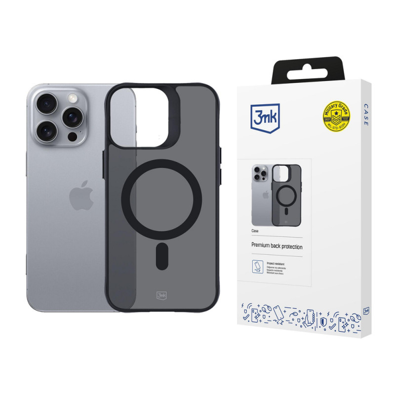 3mk Smoke MagCase su MagSafe, skirta Apple iPhone 16 Pro Max (W-3SmoMaCa-AiP16PM-0), pusiau permatomas