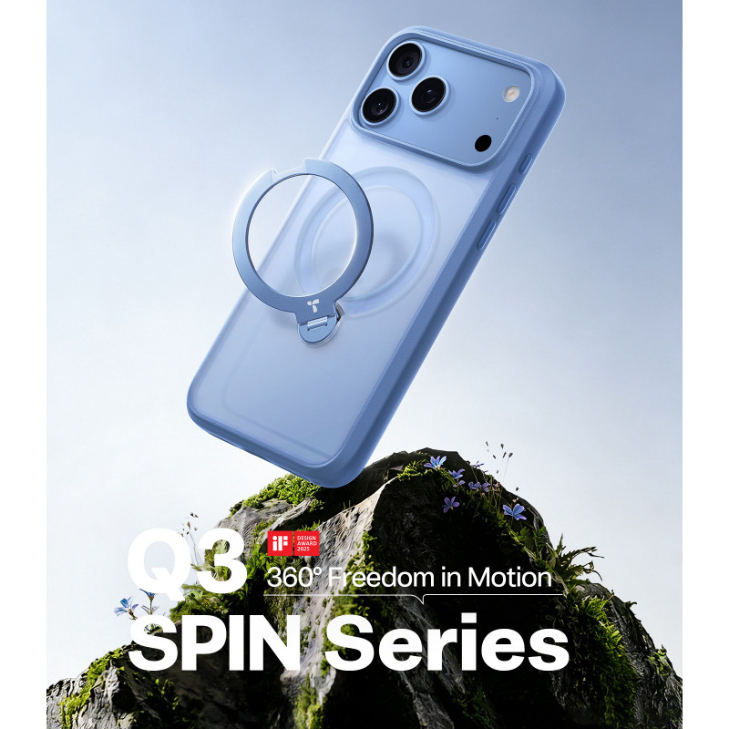TORRAS Ostand Q3 Spin dėklas, skirtas Apple iPhone 18 Pro Max / 17 Pro Max, MagSafe, mėlynas