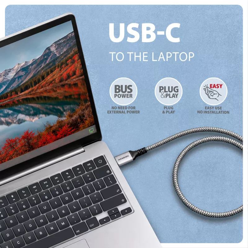 Goobay AXAGON ADE-CM50 USB-C Gigabit Ethernet adapteris su integruotu 5 m CAT6 kabeliu, RJ-45