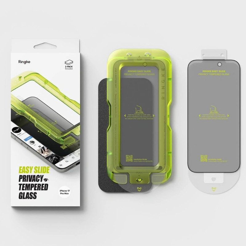 Ringke Easy Slide Privacy grūdintas stiklas, skirtas Apple iPhone 17 Pro Max (2 vnt.)